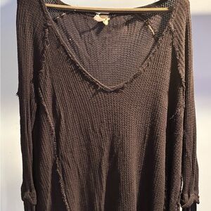 Black V-Neck Textured Top